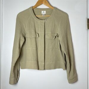 b new york Women's Green Cropped Button-Down Collarless Jacket Size Small